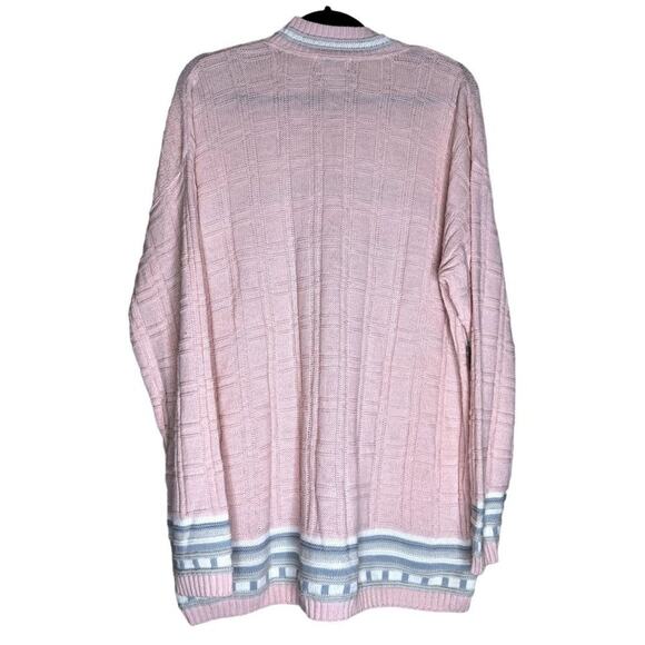 VTG Basic Editions Knitted Sweater Pink Grey Woman's Size Large Pink Pullover Lo - Picture 2 of 4